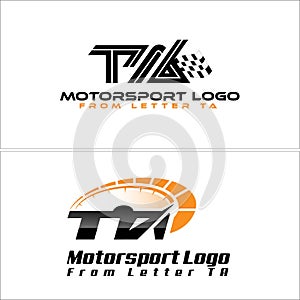 Modern motorsport speedometer race flag logo design