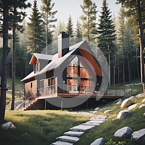 Modern mountain cabin in the woods. Modern Spring Escape Cabin, spring romantic getaway