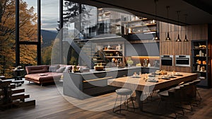 Modern Mountain Home Interior at Twilight