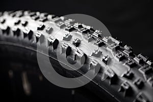 Modern MTB race mountain bike tyre isolated on black background