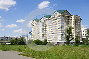 modern multi-storey residential house closeup, Omsk, Russia