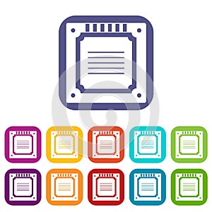 Modern multicore CPU icons set flat