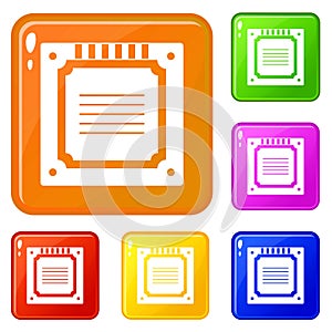 Modern multicore CPU icons set vector color