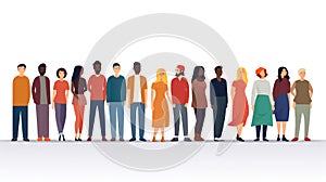 Modern multicultural society concept with people in a row. Group of different people in community standing together and holding