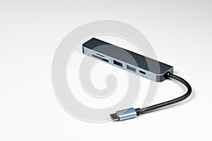 modern multifunctional adaptor or multiport docking station provide multi type of input output port for computeruser.