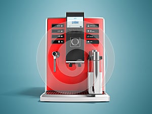 A modern multifunctional coffee machine with milk red front 3d r