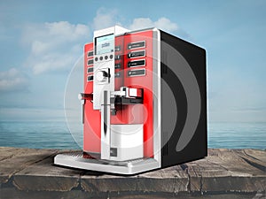 A modern multifunctional coffee machine with milk red from the b