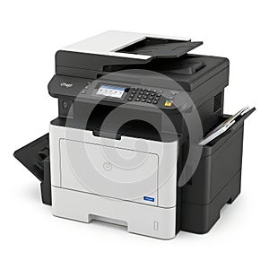 A modern multifunctional printer with a flatbed scanner and automatic document feeder