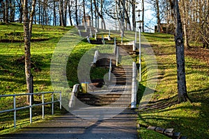 Modern multilevel stone staircase in the park