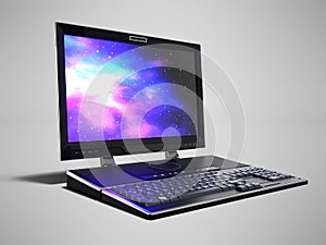 Modern multimedia laptop for work 3d render on gray background w