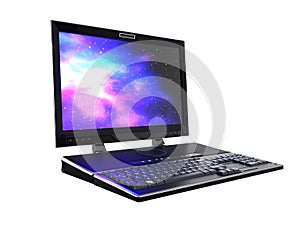 Modern multimedia laptop for work 3d render on white background