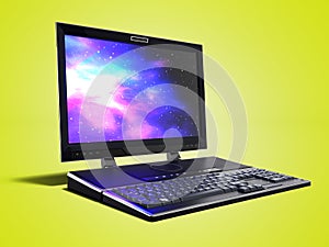 Modern multimedia laptop for work 3d render on yellow background
