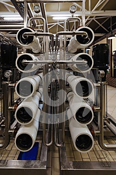 Modern multistage water filtration machine in brewery production