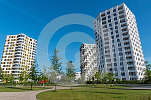 Modern multistory apartment buildings