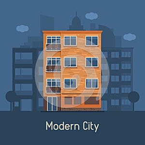 Modern Multistory House on City Background