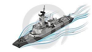 Modern naval warship navigating through open