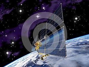 Modern navigation satellite at the Earth orbit
