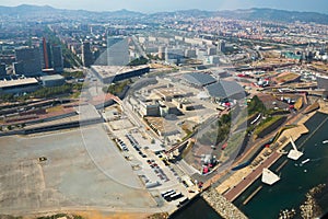 Modern neighbourhoods of Barcelona in Spain, aerial view