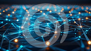 Modern Network Connection Structure With Glowing Nodes, Data Transmission Visual