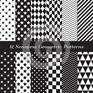 Black and White Geometric Seamless Vector Patterns photo