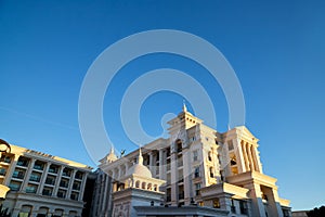 Modern and new apartment building and blue sky background