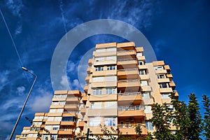 Modern and new apartment building and blue sky background