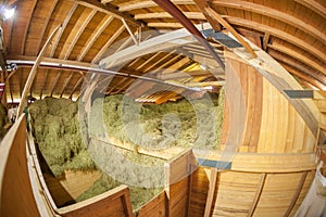 Modern new hayloft during haymaking