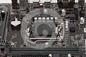 Modern, new, motherboard isolated close up view