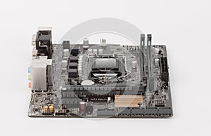 Modern, new, motherboard isolated on white background.