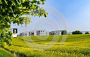 Modern new residential buildings and agricultural fields