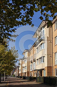 Modern new terraced houses and apartment flats