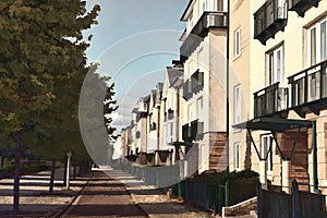 Modern new terraced houses illustration effect