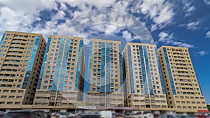 Modern new towers in Ajman timelapse hyperlapse. Cityscape of Ajman.