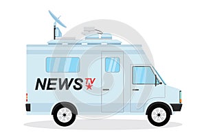 Modern news truck, mobile broadcasting vehicle,isolated on white background