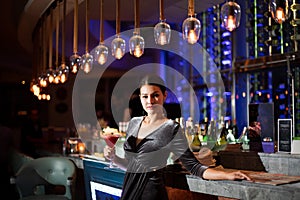 Modern Night Club Alcohol bar with woman