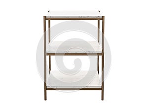 Modern nightstand with brass base and marble shelves. 3d render