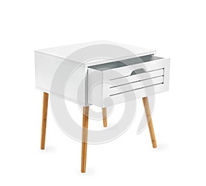 Modern nightstand table on white background