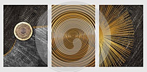 Modern Nordic black and golden modern wall decor. 3d abstract black trunk wallpaper. Curvy lines in  drawing resin geode functiona