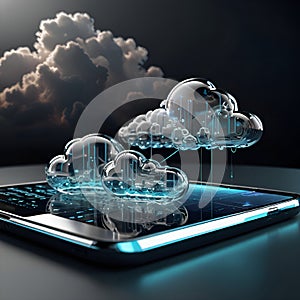 Modern notebook computer with future technology symbols