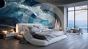 Modern Ocean Wave Wall Mural For Underwater Bedroom