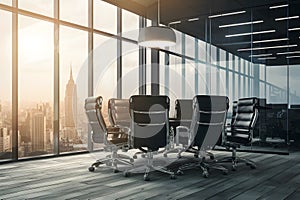 Modern office ambiance with luxurious empty chairs, executive setting