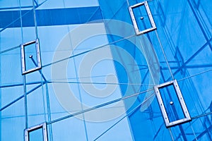 Modern office architectur at blue glass wall backgrounds