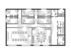 Modern office architectural plan interior furniture and construction design drawing project