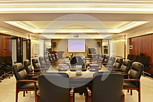 Modern office boardroom filled with led light