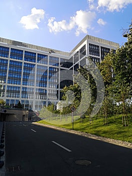 Modern office building with blue sky