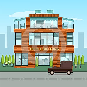 Modern office building in cartoon flat style photo