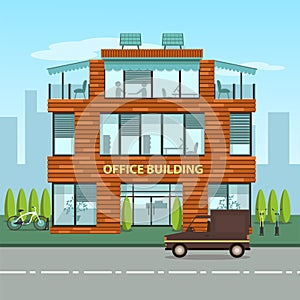 Modern office building in cartoon flat style