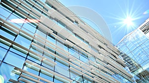 Modern office building detail, glass surface with sunlight