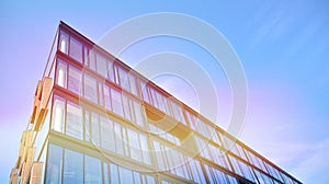 Modern office building detail, glass surface with sunlight