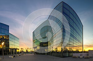 Modern office building in the evening